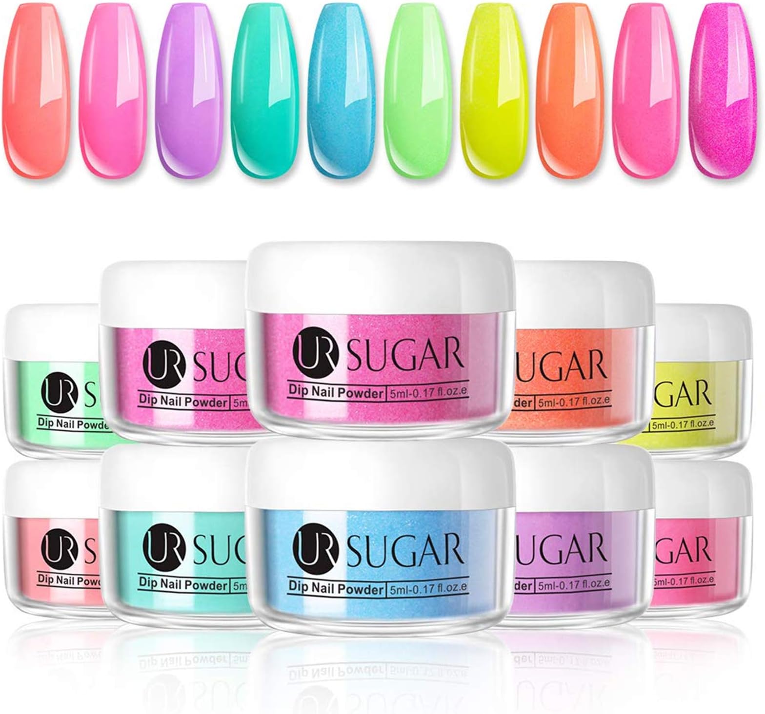 UR SUGAR 5ml Fluorescent Dipping Nail Powder Glow in The Dark Nights Neon Luminous Nail Art Acrylic Powder French Kit 10 Colours