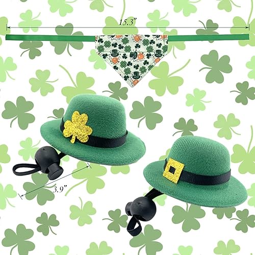 Miniatura 5 de CooShou Sombreros y bandanas para el Día de San Patricio, 4 piezas, sombrero de bolero de conejo con decoración de trébol, conejo, hámster, bandana