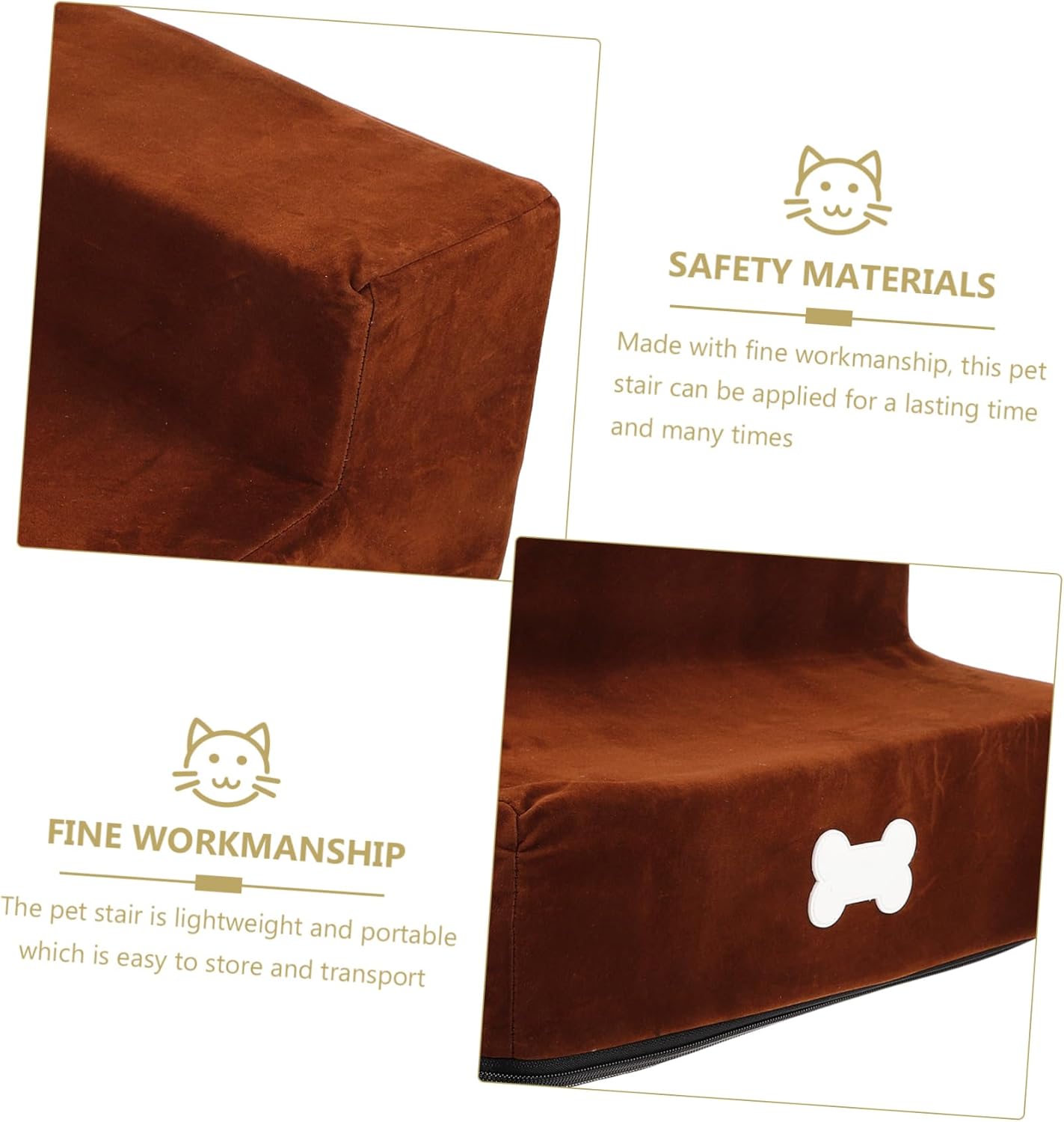 Step Dog Stairs for Small Dogs and Cats Sturdy Pet Climbing Platform for High Beds and Sofas Non-Slip Durable Design Deep Brown with Soft Cover