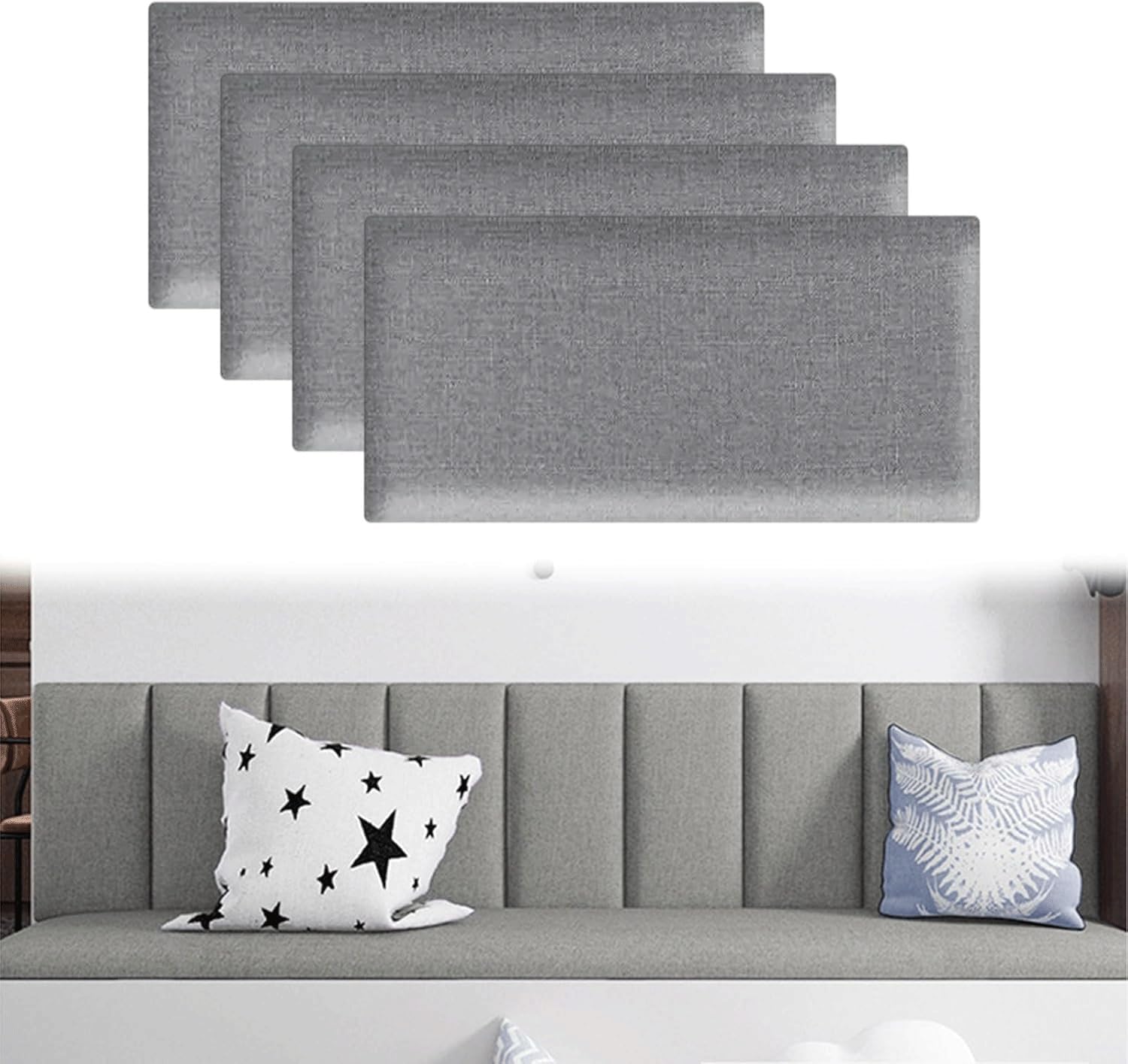 Qymlsh Grey Upholstered Padded Wall Panels, 40X20cm Anti Collision Wall Padding, Peel And Stick Headboard Panel, Thicken Tatami Wall Stickers Shockproof Wall Cushions For Bedroom Play Room(Gray)