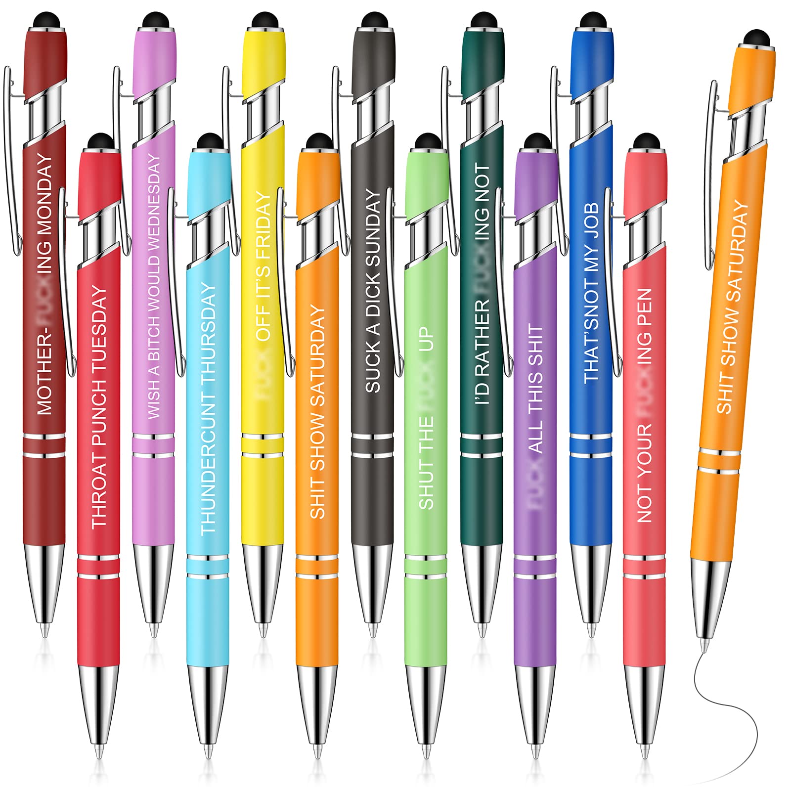 Zonon 12 Pieces Quotes Pen Inspirational Ballpoint Pen with Stylus Tip Motivational Messages Pen Metal Inspirational Pen Set Metal Black Ink Pens Encouraging Stylus Pen (Funny Week, Assorted)