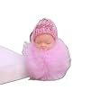 Miniature Sleepy Plush - Cute pink pom-pom sleeping baby doll keychain with a knit hat embroidered “Sweet Dreams”, perfect as a bag accessory, keyring charm, or pendant for toddlers. (1model yellow)