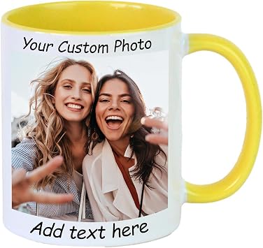 Personalized Coffee Mug Custom Photo, Text, or Logo Ceramic Mug Tea Cup | Taza Personalizada with Picture or Message | Customized Gift Idea for Men & Women, Mom, Dad, Friends Yellow
