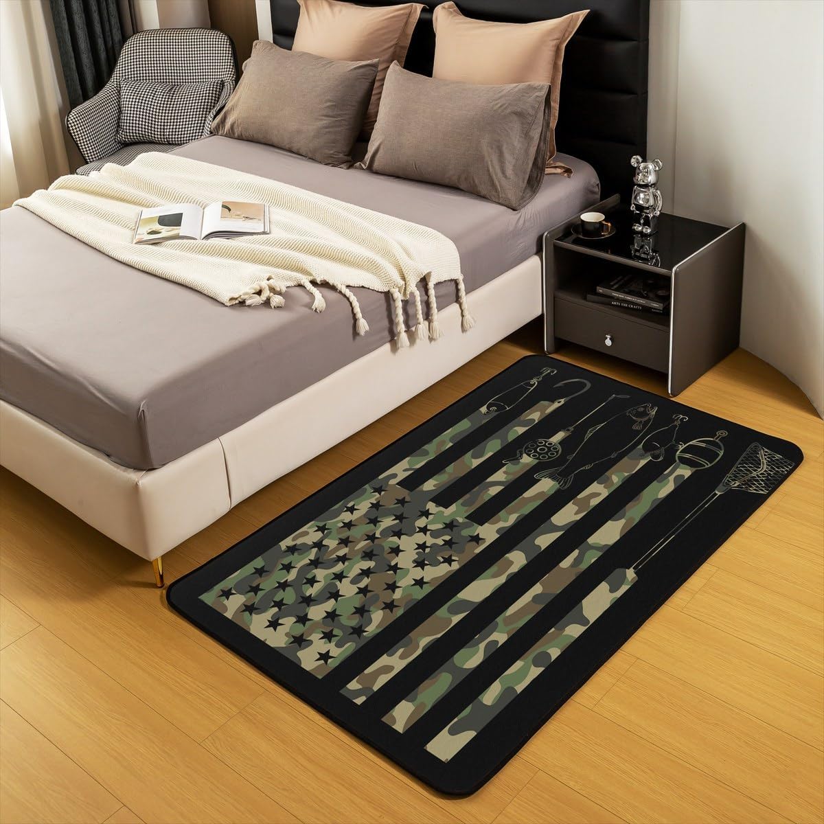 Erosebridal American Flag Indoor Floor Mat 3x5 Camouflage Carpet Army Green Federation Flag Area Rug Black Stripes Lines Decorative Accent Rug for Adult Teens Boys Non Slip