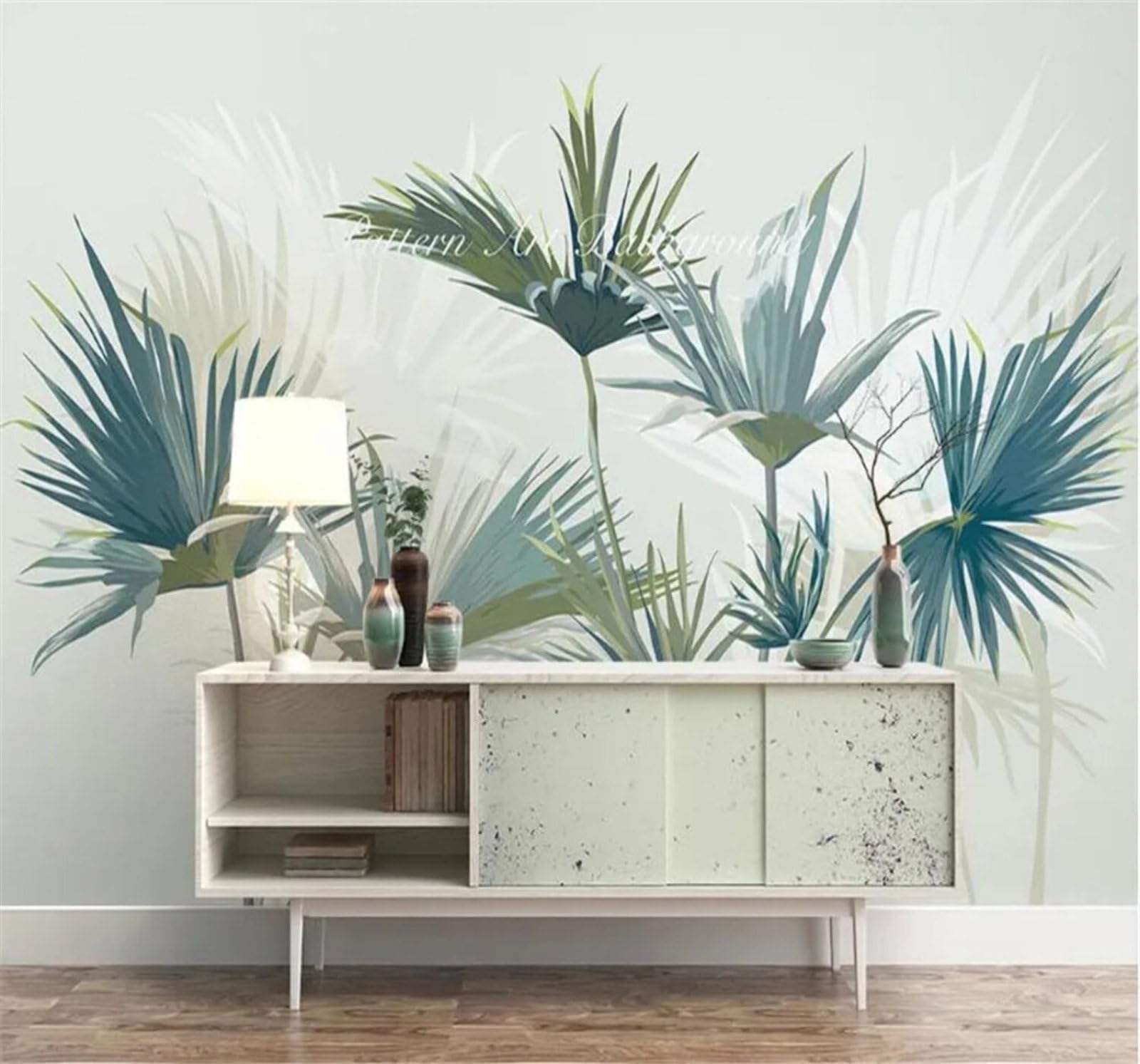 Tzxztt Hand Drawn Fresh Tropical Forest Palm Trees Modern 3D Wallpaper Premium Textured Silk Neutral Tones Material Ideal for Living Room Bedroom-300cm×210cm