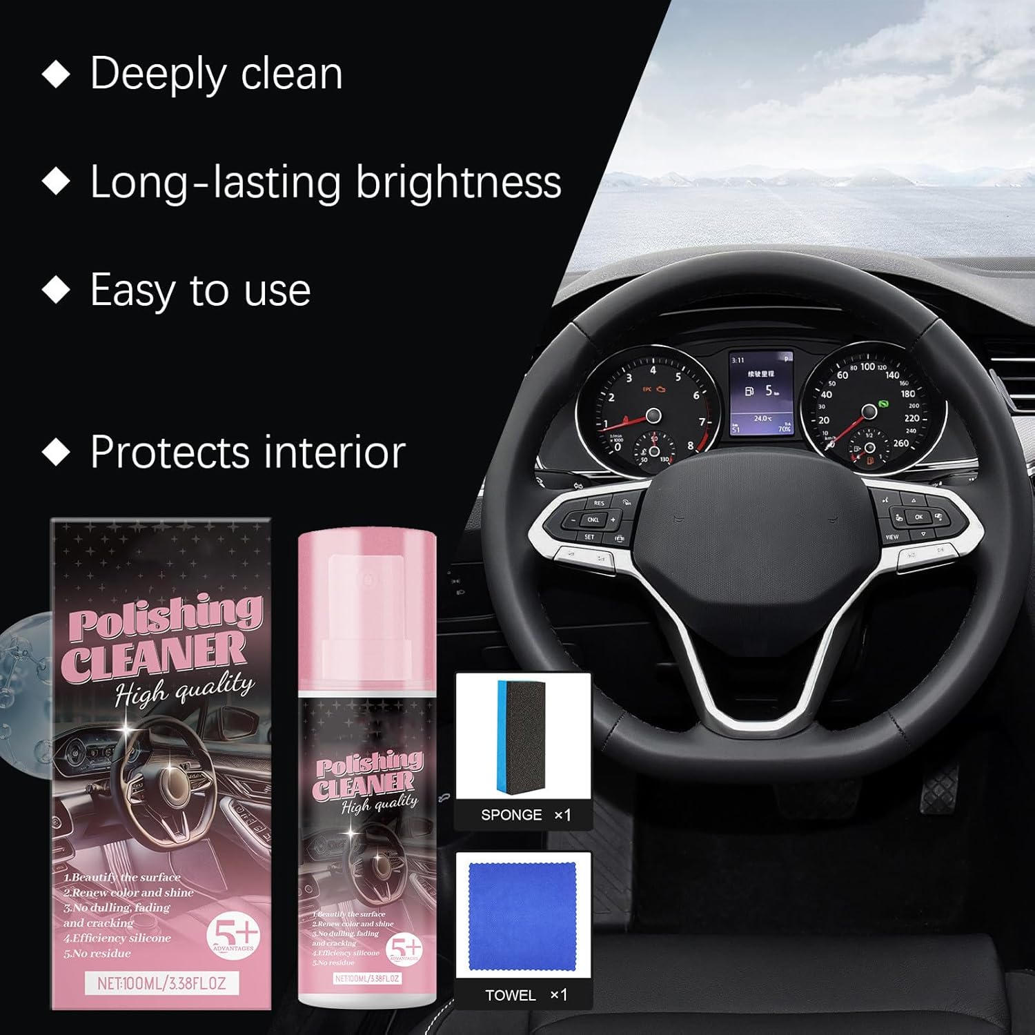 3Pcs Car Interior Cleaner,Polishing Cleaner Car Interior,All Purpose Interior Detail Spray, All Purpose Cleaner for Rubber, Leather - Image 2