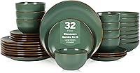 StoneLain Brasa 32-Piece Green Stoneware Dinnerware Set for 8 - Plates, Bowls, Microwave & Dishwasher Safe