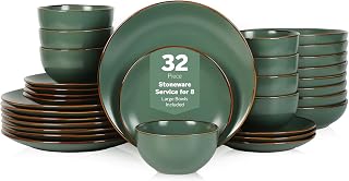StoneLain Brasa 32-Piece Green Stoneware Dinnerware Set for 8 - Plates, Bowls, Microwave & Dishwasher Safe