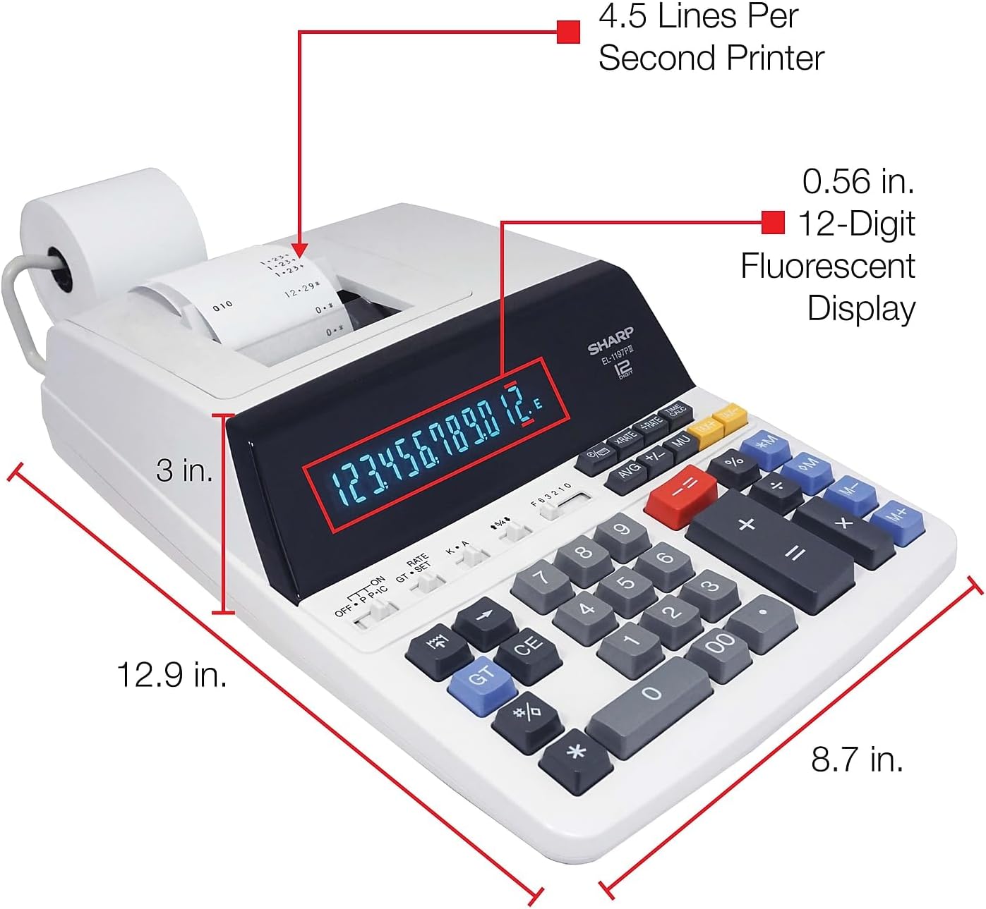 Sharp EL-1197PIII calculator dimensions