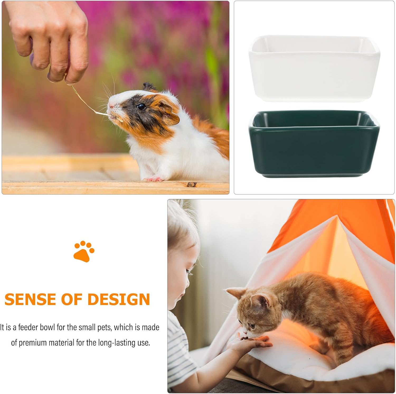 DOITOOL 2pcs Ceramic Small Animals Bowl Anti-Fall Hamster Feeder with Bite-Resistant Design Mini Food Dish for Guinea Pig and Small Pets