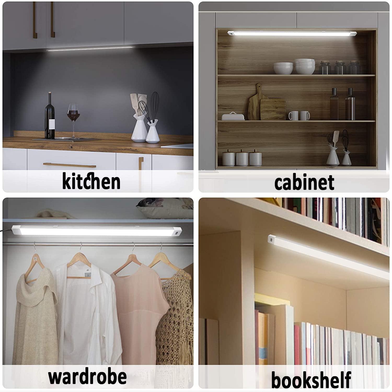 Unterbauleuchte Küche LED Dimmbar - LUXJET 60CM LED Lichtleiste mit Bewegungsmelder, Natürliches Weiß Licht 220V EU-Stecker, Küchenbeleuchtung & Schrankbeleuchtung für Regale und Werkbank