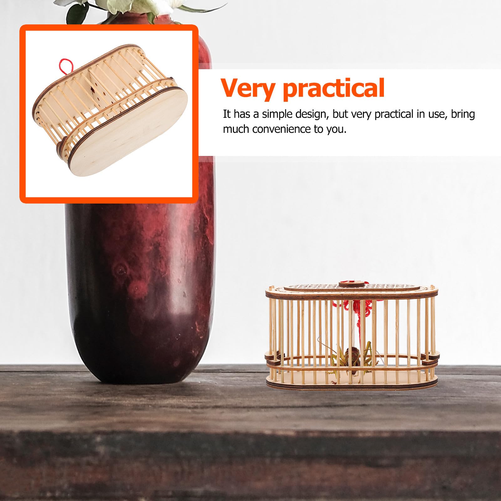 Jaula de Madera para Grillos Portátil, Doble Compartimento Ovalado, Pequeña y Ligera, Adecuado para Exteriores y Exploración Infantil, Caja de Almacenamiento Natural y Resistente