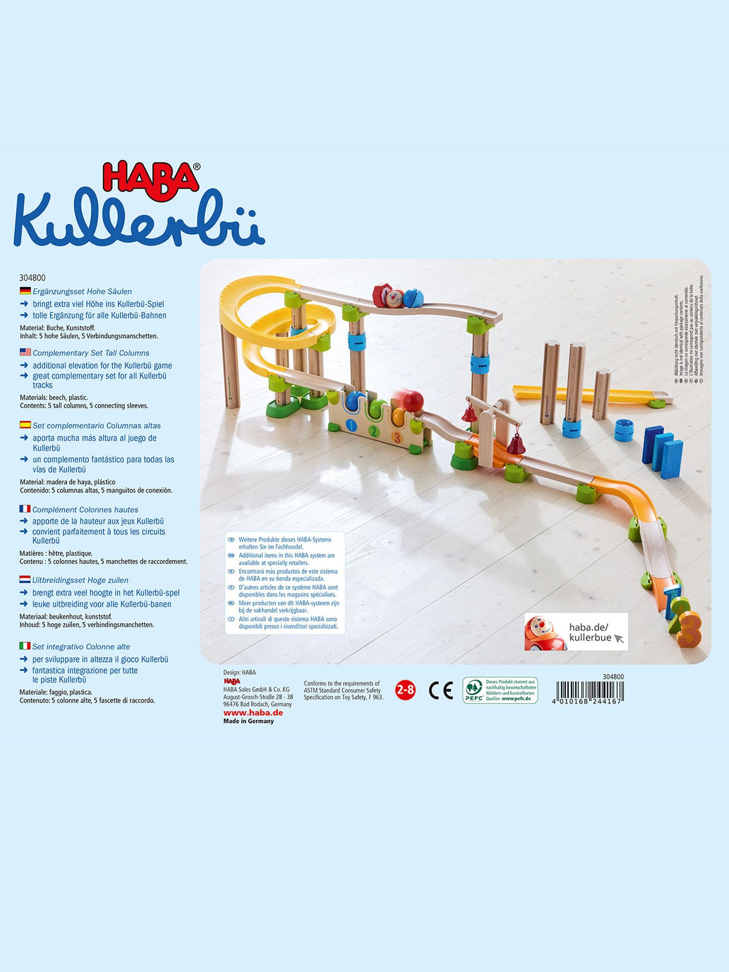HABA Spielbausteine Kullerbü zestaw uzupełniający wysokość kolumny 2-częściowy zestaw - zestaw uzupełniający i wysokie kolumny od 2 lat