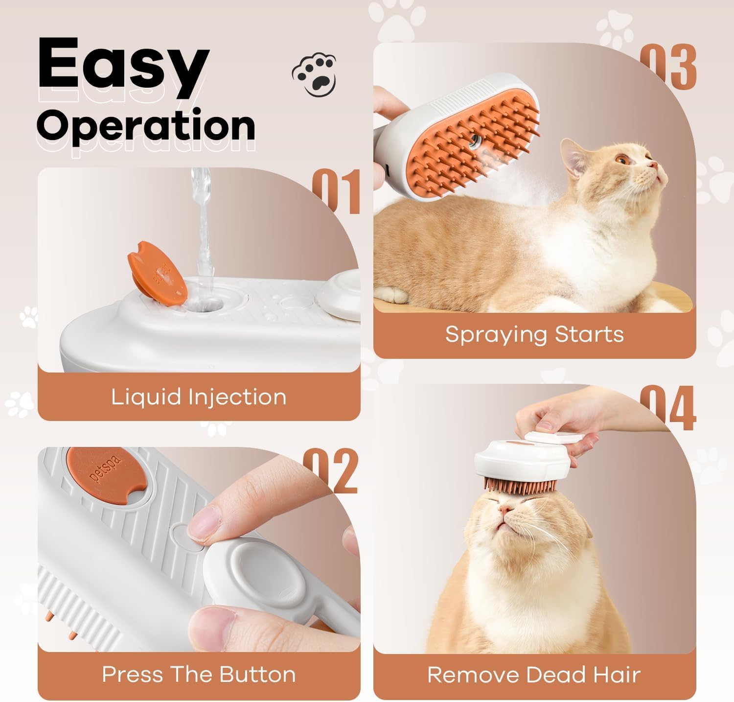 Brosse à vapeur pour chat pour la perte de poils - 4 en 1 - Brosse à vapeur pour chat - Brosse de nettoyage avec poignée pliable - Brosse spa pour animaux de compagnie - Brosse à vapeur pour chats