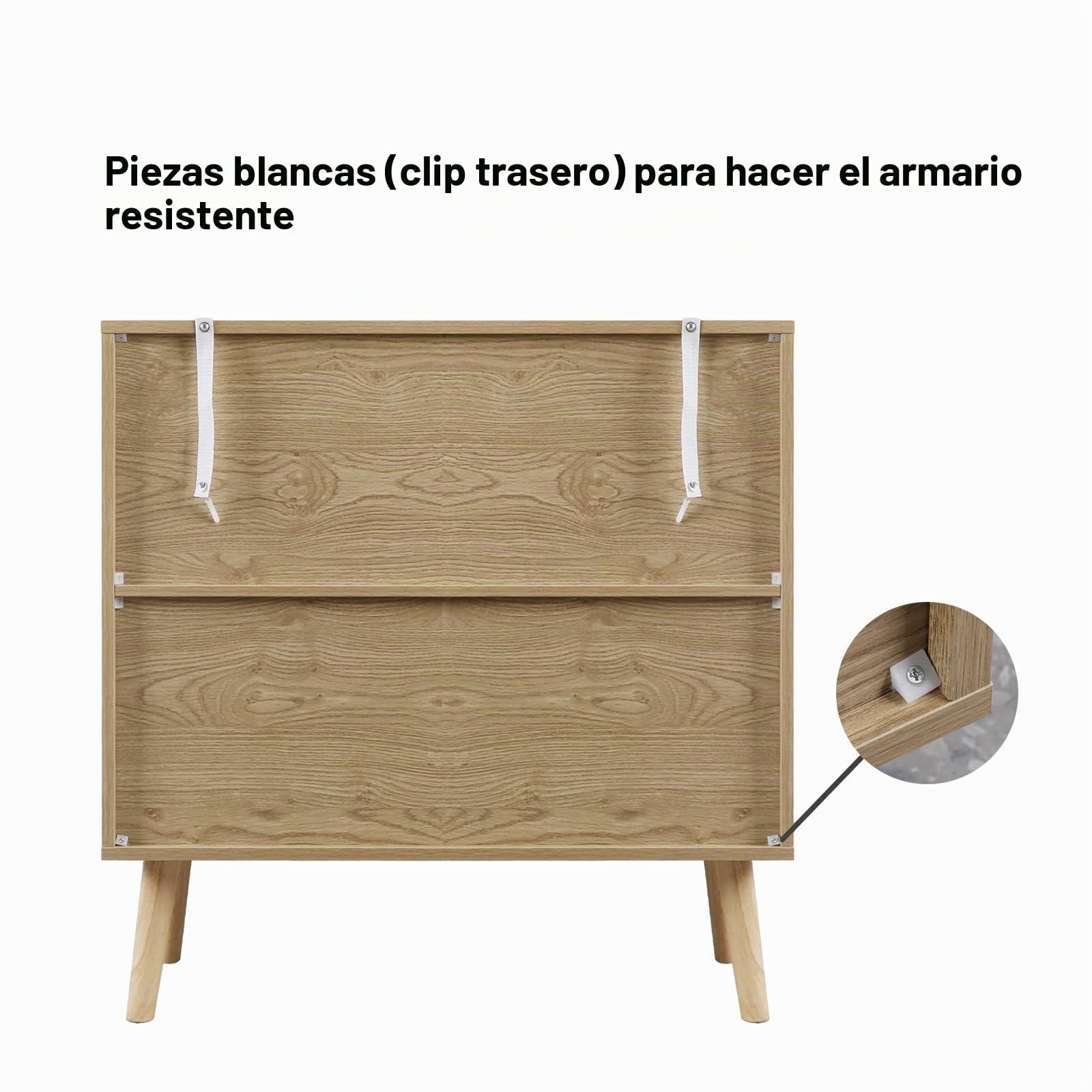 Rattan Aparador de Cocina, Mueble Auxiliar Cocina Madera, Estante Ajustable, Estilo Rústico, para Comedor Salón, Antivuelco, Mueble Almacenaje 80 x 35 x 79 cm