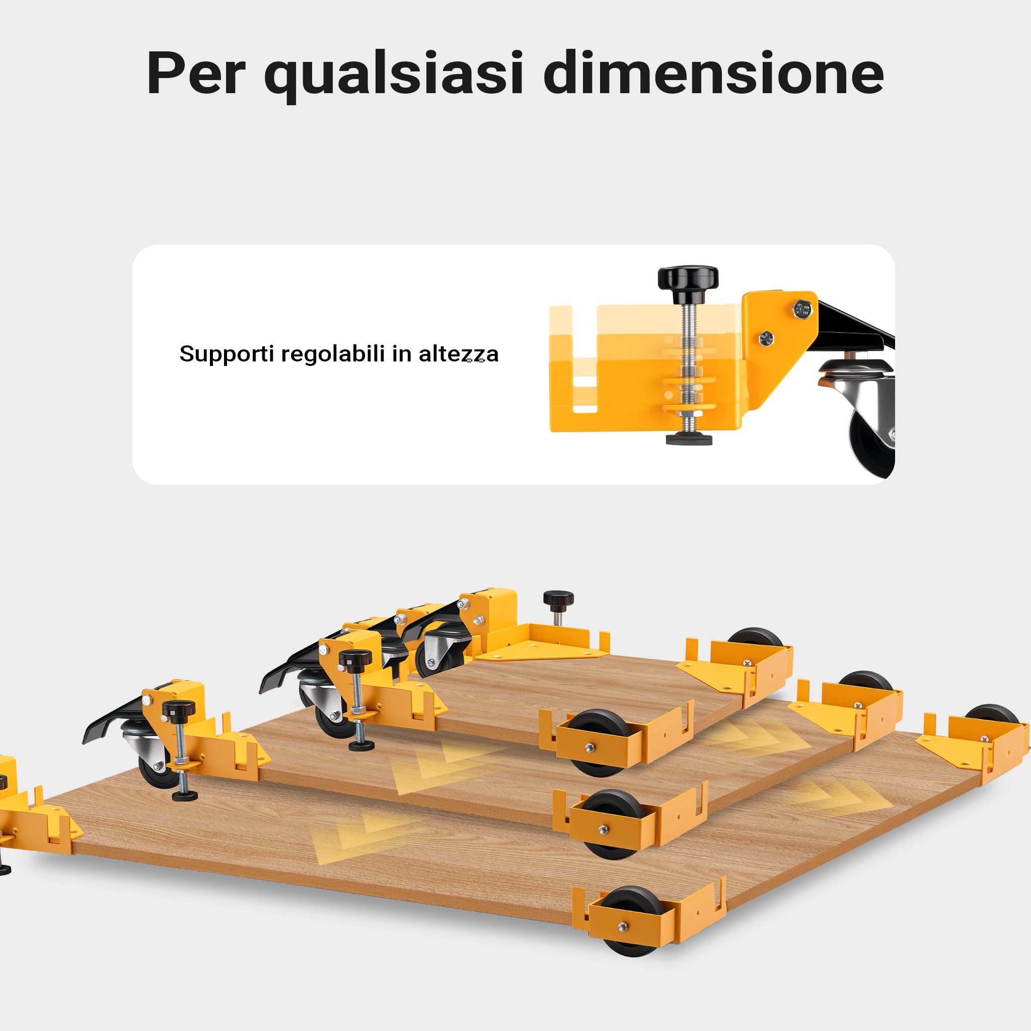 Wiltec Set di 4x ruote per carrelli, ruote per mobili pesanti, rotelle con portata fino a 180 kg, ruote pivottanti con freno, per carichi pesanti