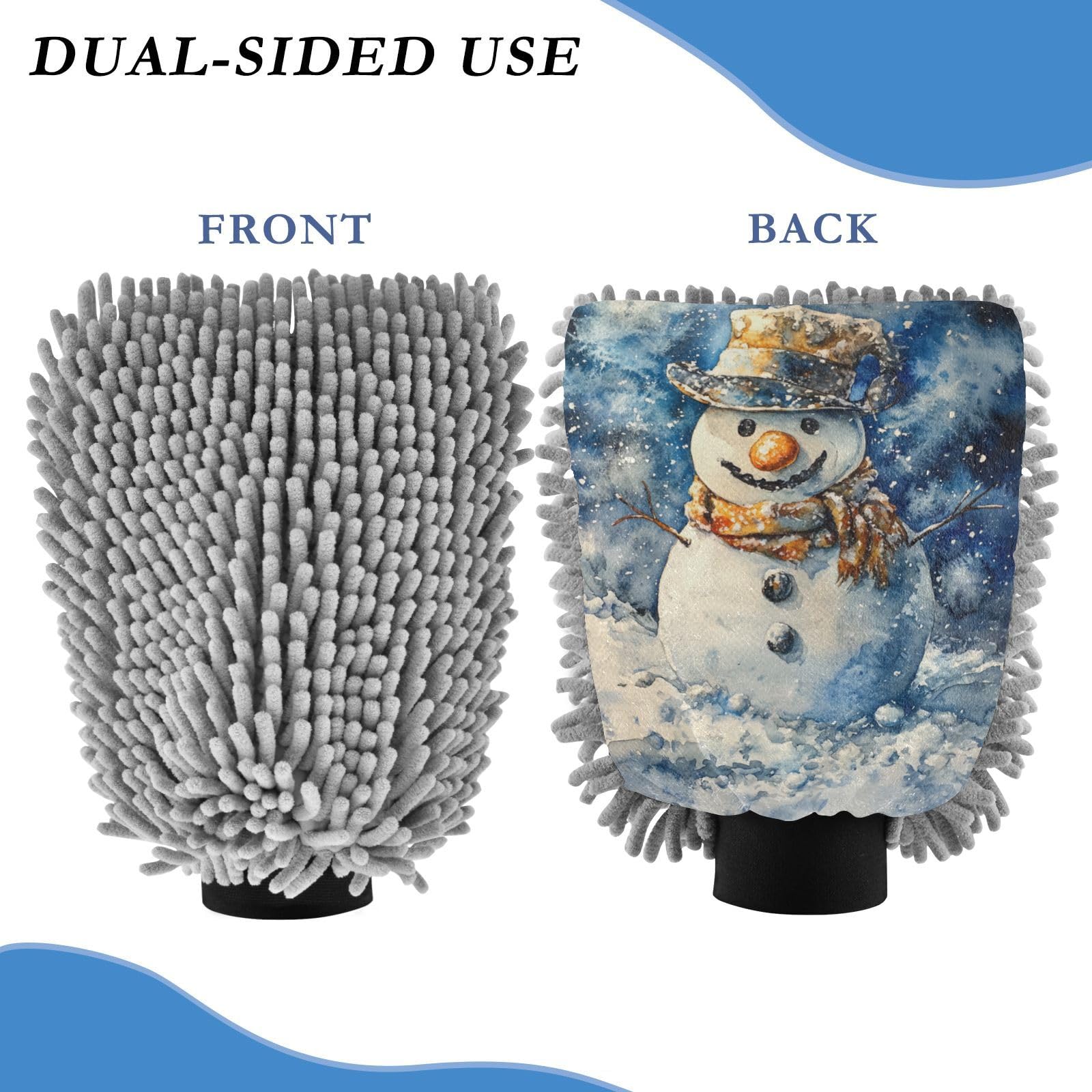 ALAZA Cowboy Snow Man Car Wash Mitt Scratch Free, 2 Pack Absorbent Microfiber/Chenille Washing & Drying Mitts, L
