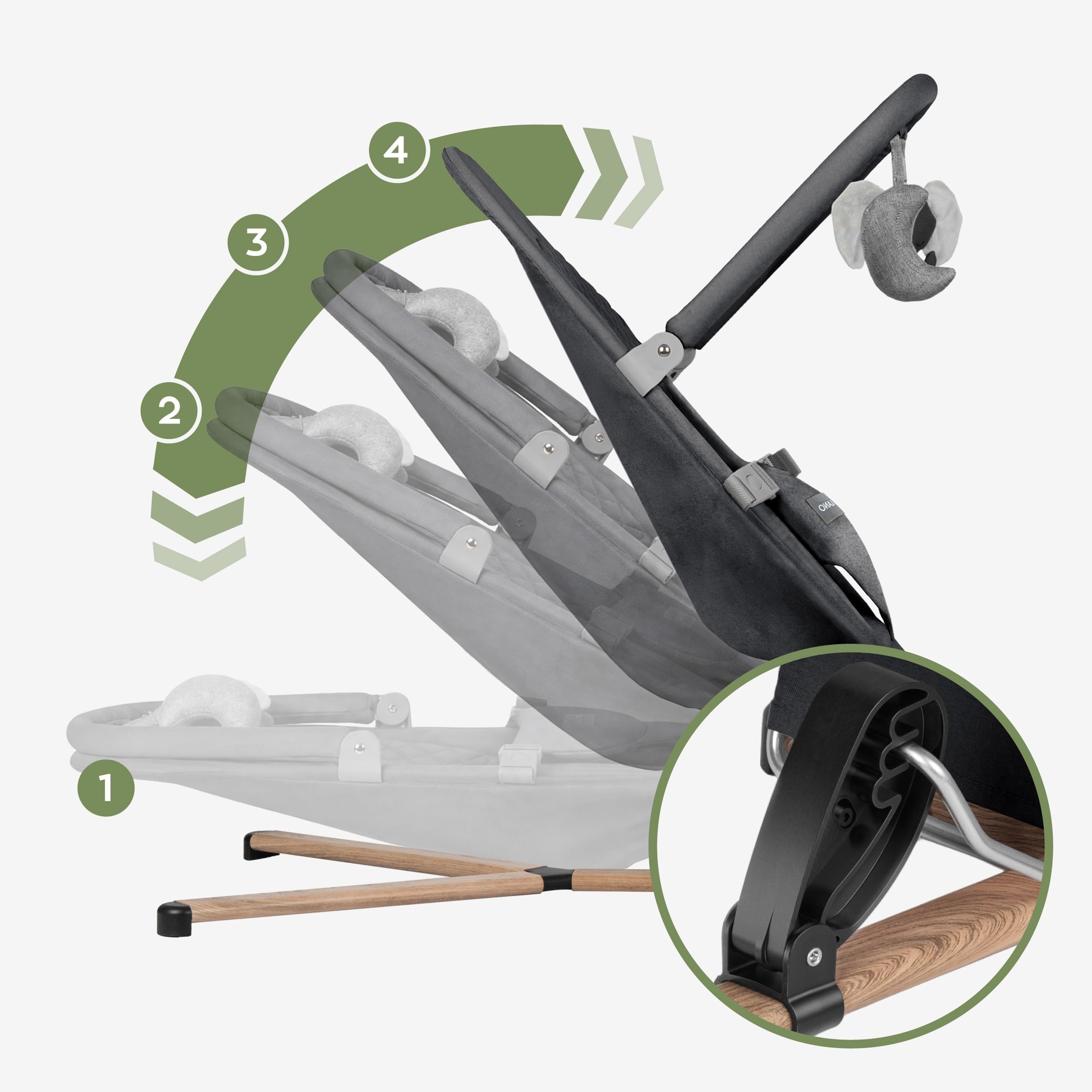 TULANO Moon 30 Ergonomiczne leżaki dla dzieci z łukiem do zabawy, naturalne kołysanie bez prądu, regulowane i składane oparcie, 3-punktowa uprząż dla dzieci, bardzo miękka i oddychająca - niebieska