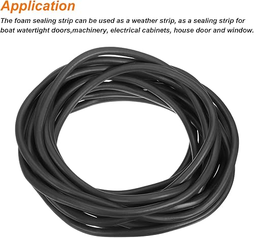Miniatura 3 de uxcell Tira de sellado de goma de espuma, 0.354 in (0.35 pulgadas) de diámetro x 26.2 ft (26.25 pies) de largo redondo EPDM de goma sólida para