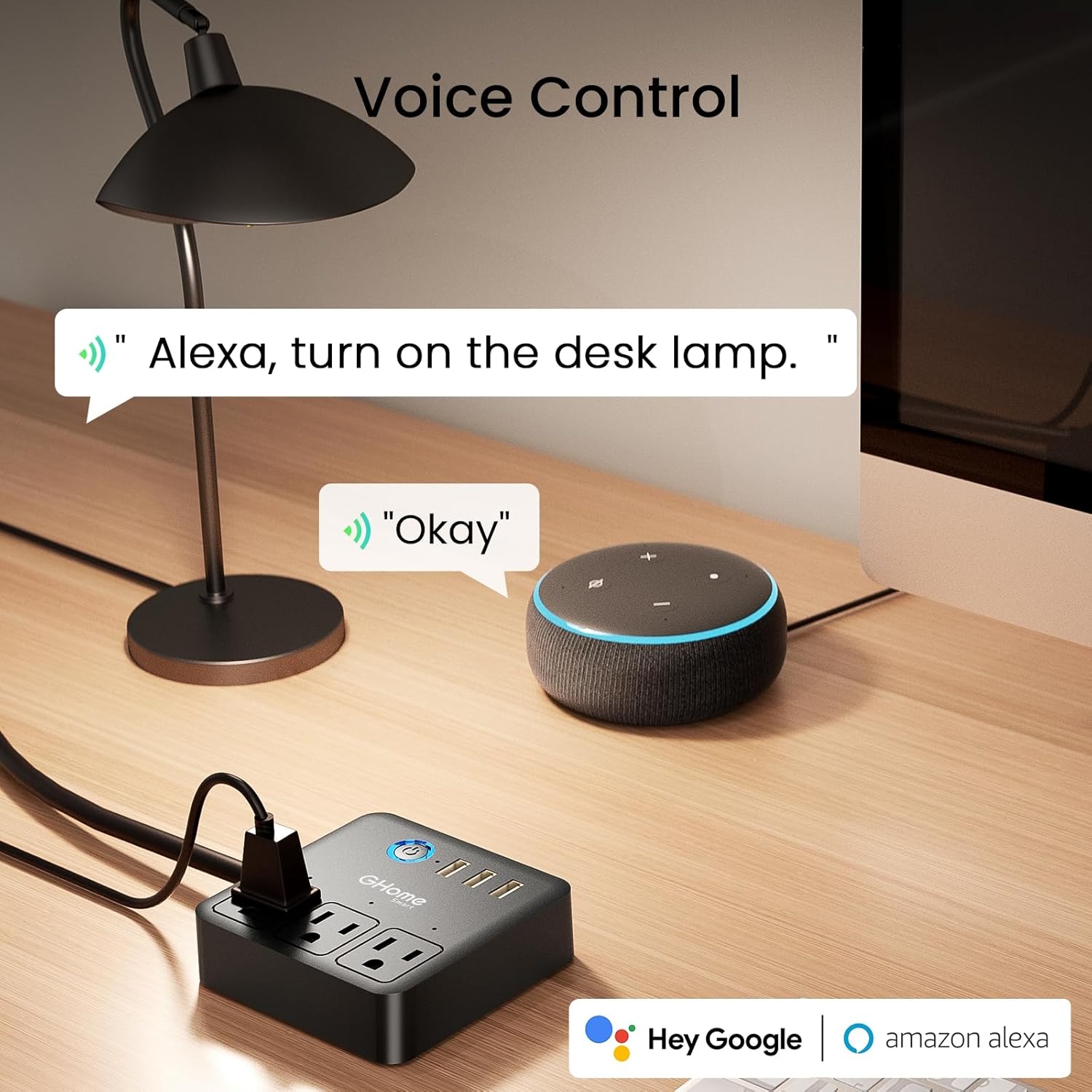 GHome Smart Power Strip with 3 WiFi Outlets & 3 USB, Alexa & Google Home Compatible, ETL Listed Surge Protector Power Strip, App & Timer Control, Ideal for Lamps, Coffee Makers & Office (2.4GHz Only)