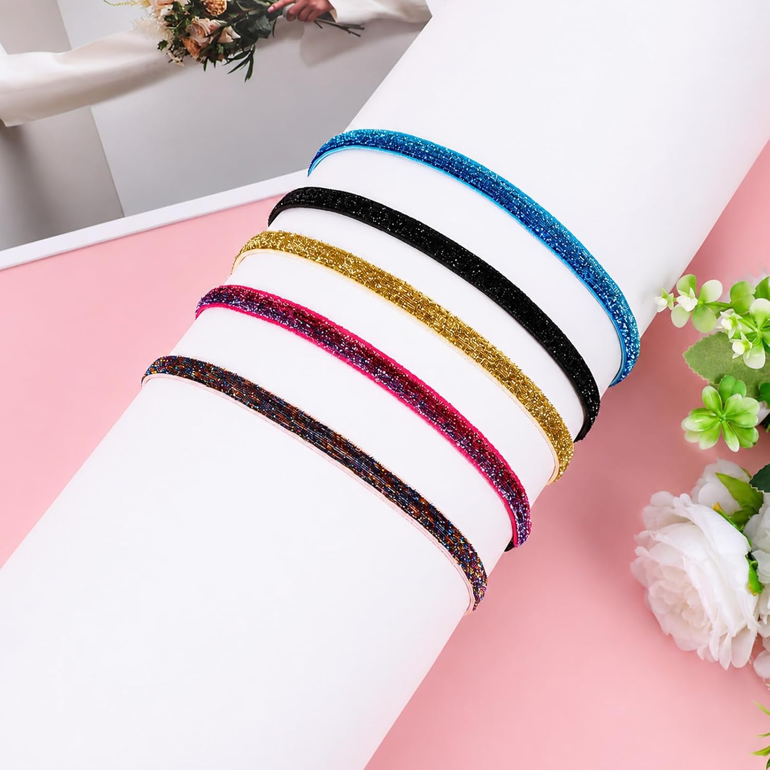 5Pcs Glitter Running Headbands, Elastic Shiny Headbands image 4