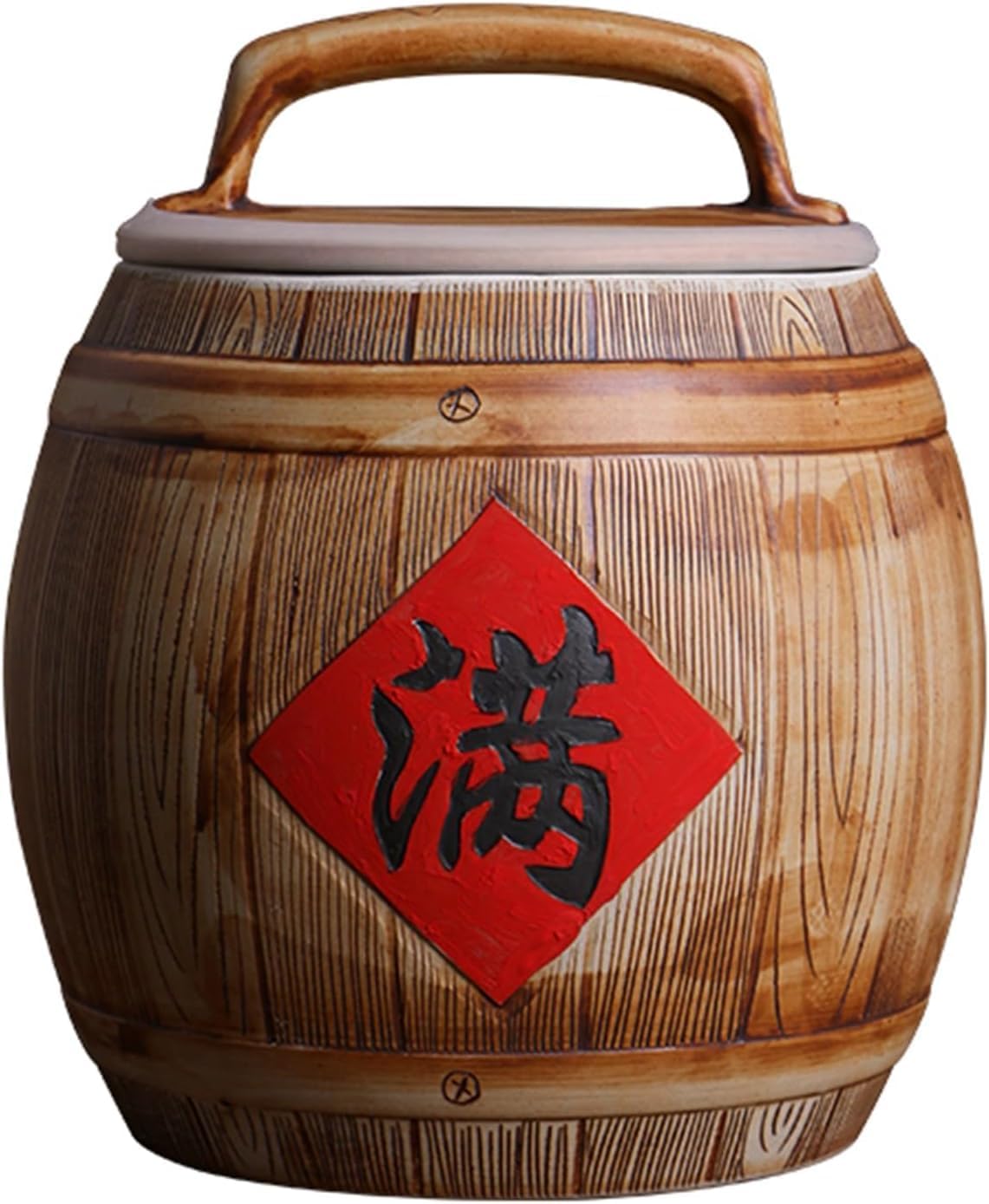 Ceramic Rice Jar with Lid, Ceramic Rice Bucket, Large Ceramic Rice Container, Ceramic Rice Cylinder, Large Food Storage for Noodles Rice Snacks, 27x23cm/10.6x9.1in