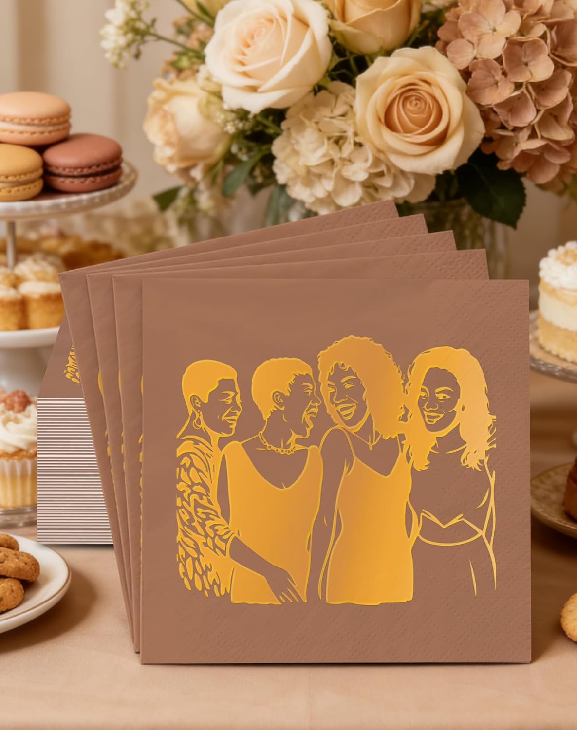 50PCS Exhale Party Napkins, Brown and Gold Women Silhouette Napkins for Birthday, Girls’ Night, Empowerment Events, Black History Month Decorations