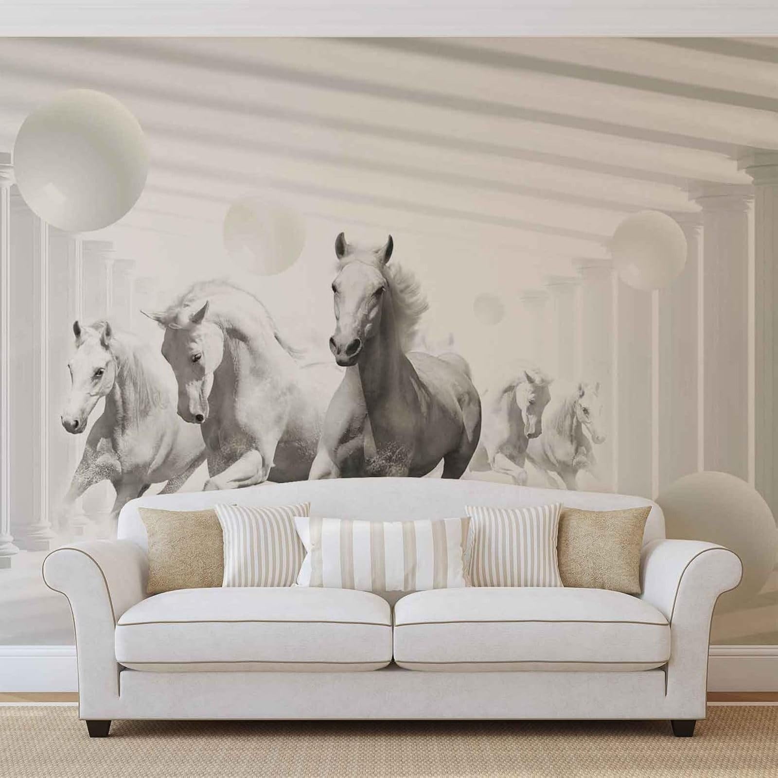 Kfjhgbdshhj 3D Mural Photo Mural-Wallpaper White Horses Between Columns,430Cmx300cm Poster - Wall Sticker - Frameless Picture
