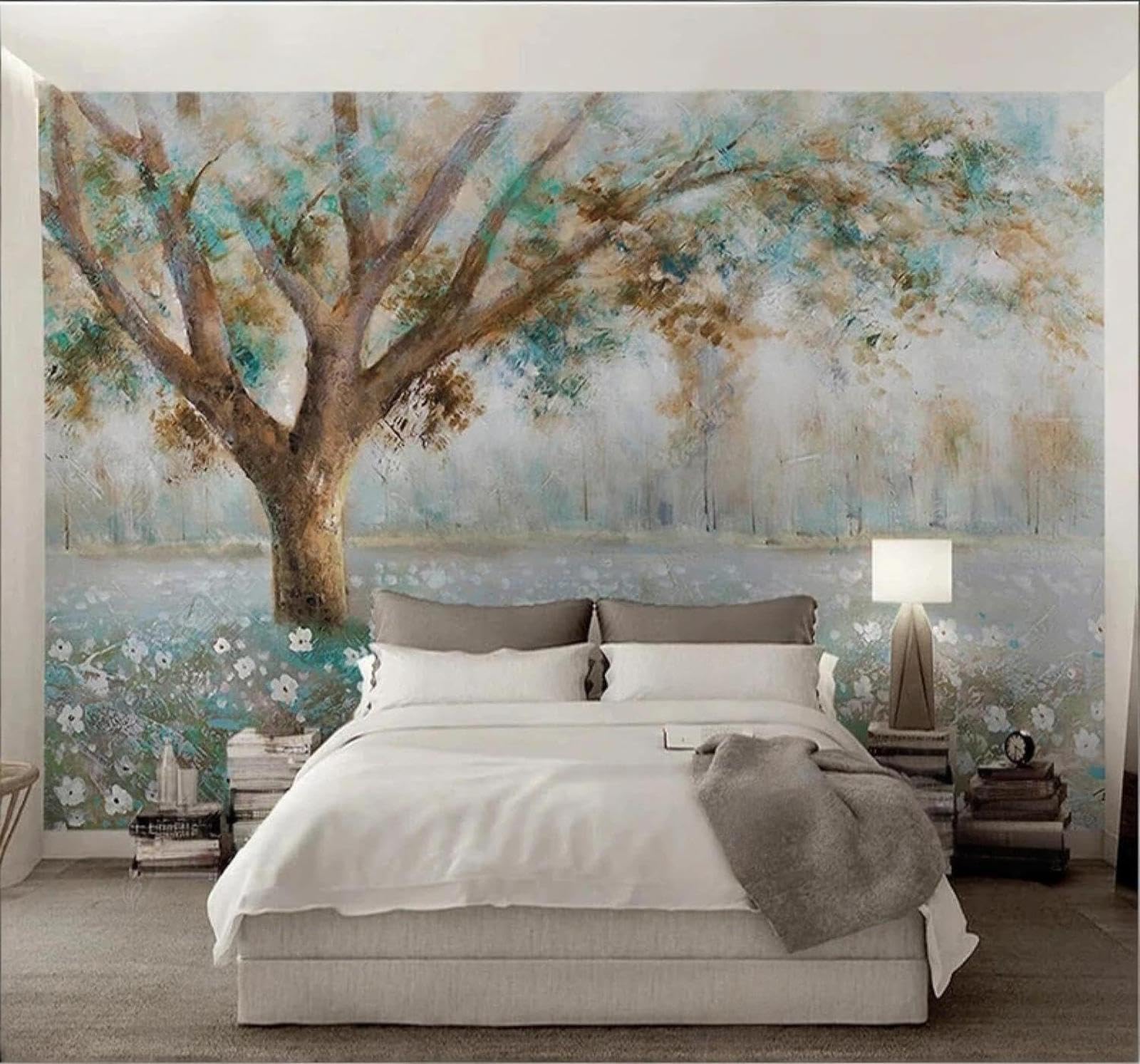 XLMING Vintage Hand Drawn Trees Wildflowers Landscape 3D Wallpaper Luxury Home Dining Decor Paste Sofa Living Room The Wall for Bedroom Mural-400cm×280cm