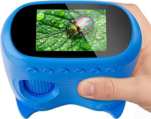 Temodu 2-in-1 Kids Microscope Telescope, 2.0" 1000X Digital Microscope for Kids, HD Portable Education Telescope for Kids Birthday Festival Gift, Science Fun Toys for Children Age 4-12 (Blue)