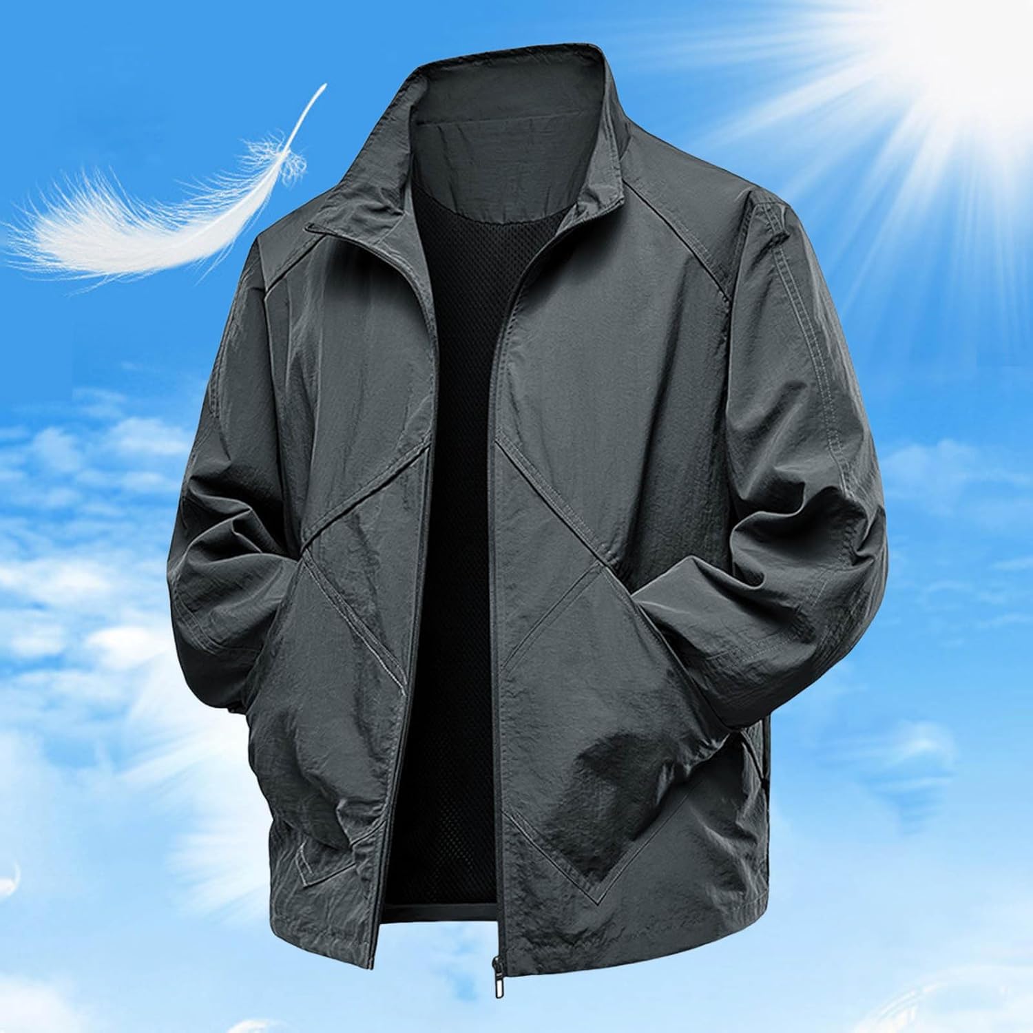 Men's Casual Jacket Lightweight Water Stand Collar Long Sleeve