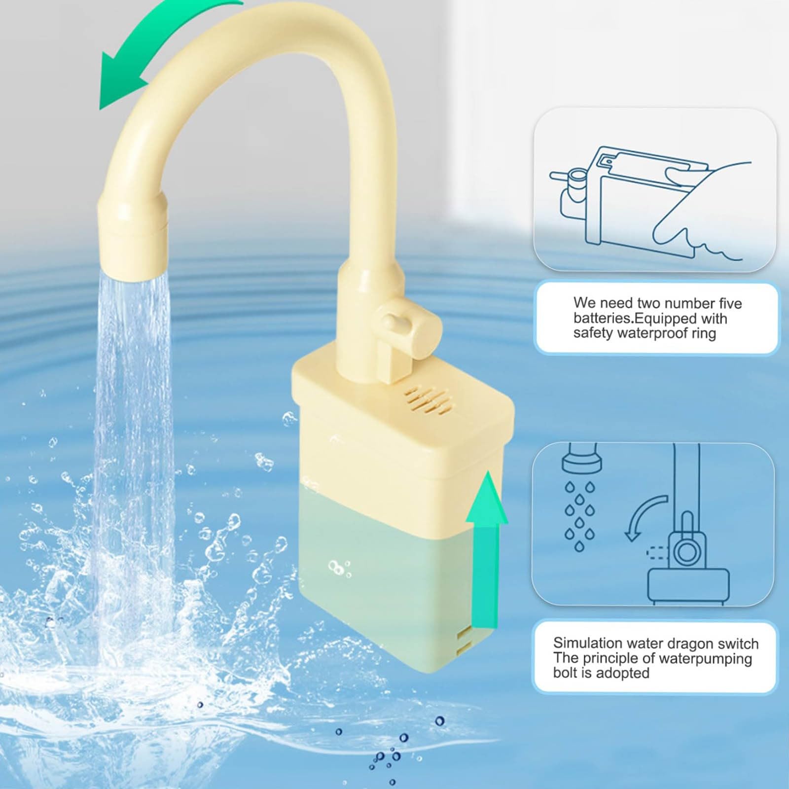 Kinder Küchenspüle Spielzeug - Automatischer Wasserhahn mit Geschirrspüler Spielset, Künstlicher Wasserhahn Modell Zubehör für Rollenspiel (Grau)