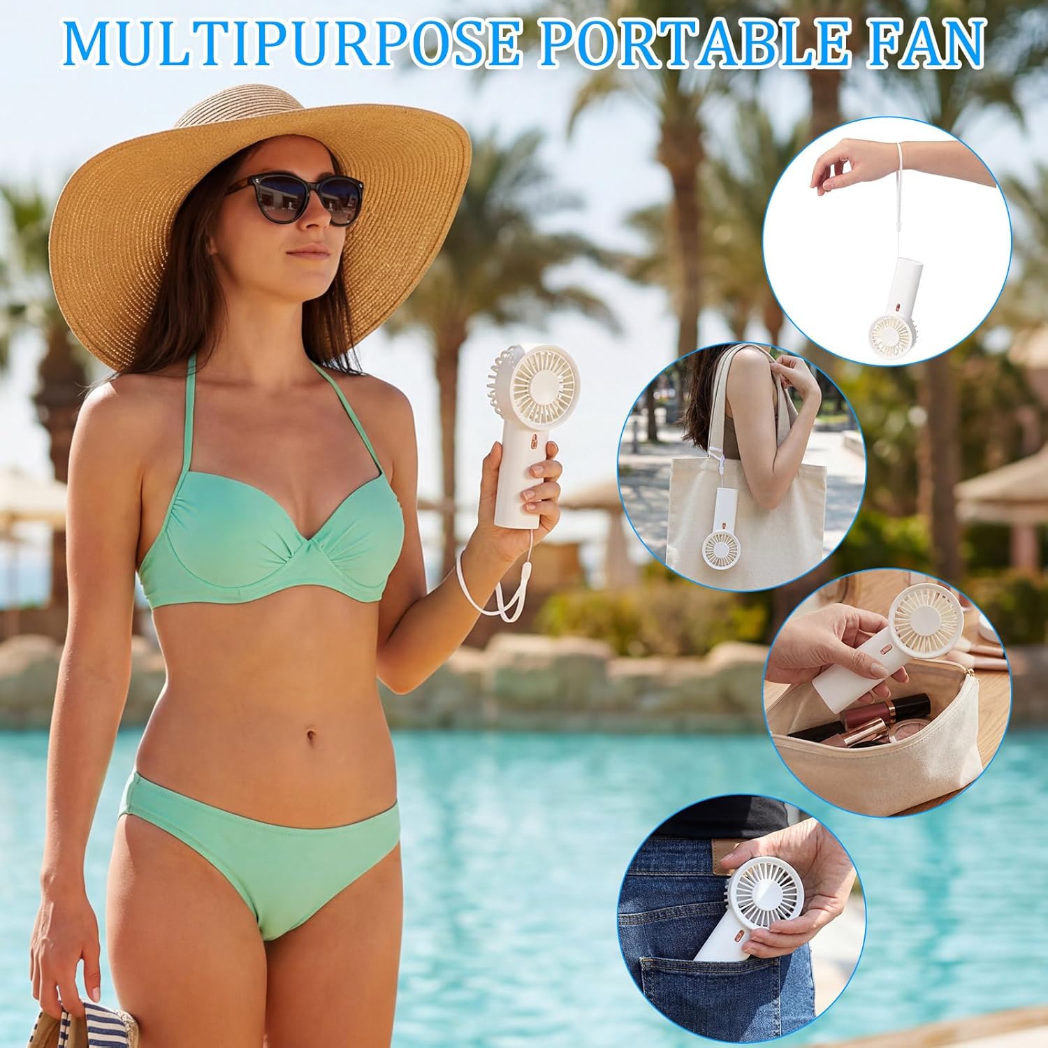 Woanger 120 Pack Mini Portable Fans Bulk Handheld Battery Operated Fan with Lanyard Personal Hand Held Cooler for Wedding Summer Travel Indoor Outdoor Office Camping Gift with Box (Aaa,White)