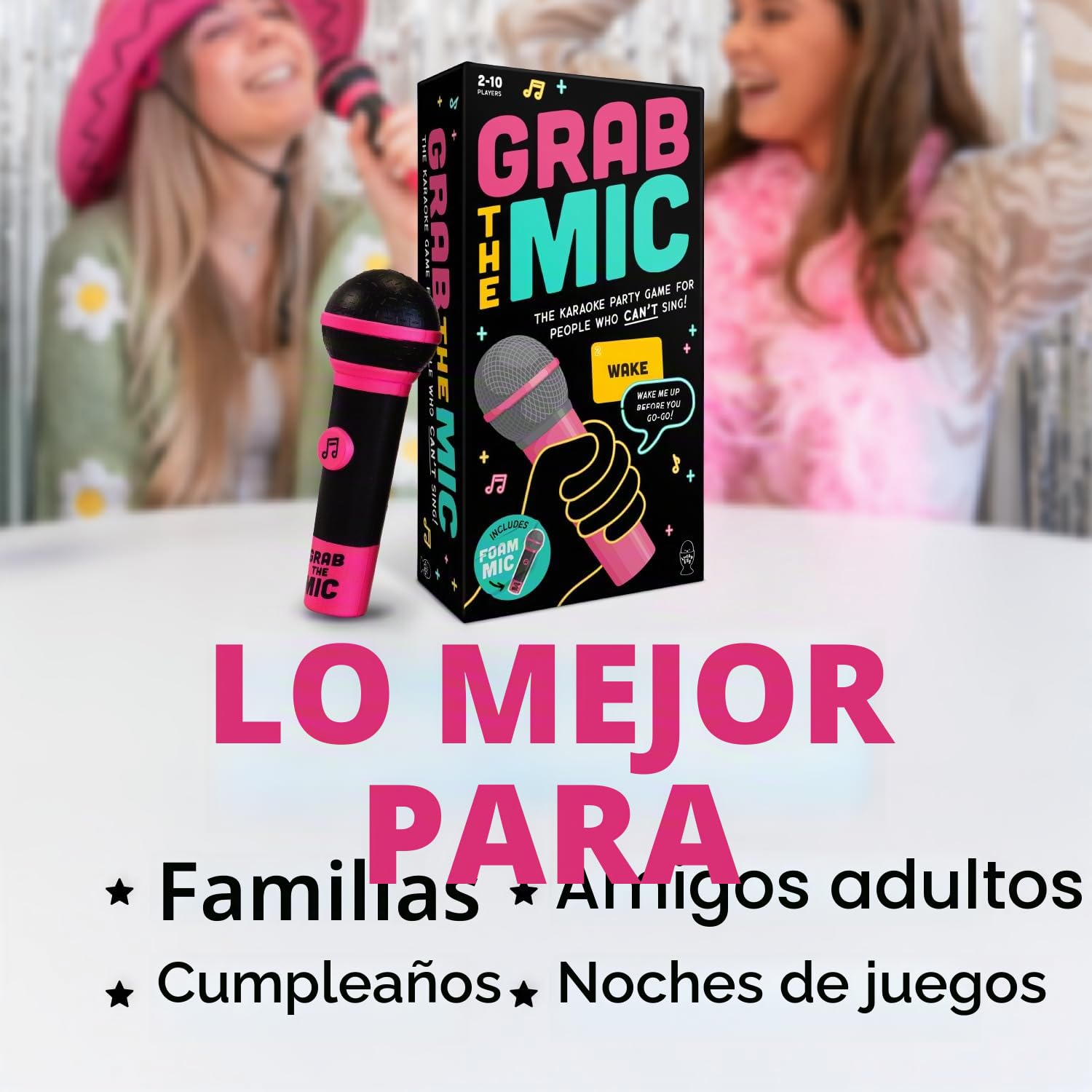 Lucky Egg Emocionante Grab The Mic - El Juego de Karaoke Familiar para niños Mayores de 8 años, 2-10 Jugadores - Juego de Mesa para Malos Cantantes - 250 Tarjetas con Letras para Divertidas Noches de