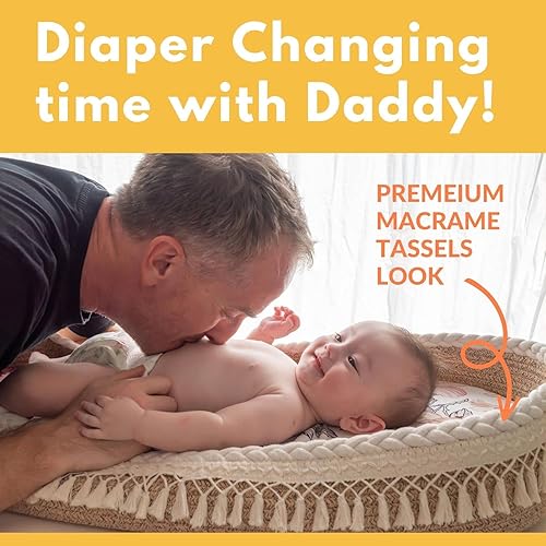 Miniatura 3 de Juego de cestas cambiadoras para bebés con organizador de pañales, cesta de macramé bohemio para bebés, cuerda de algodón 100% hecha a mano, tejida