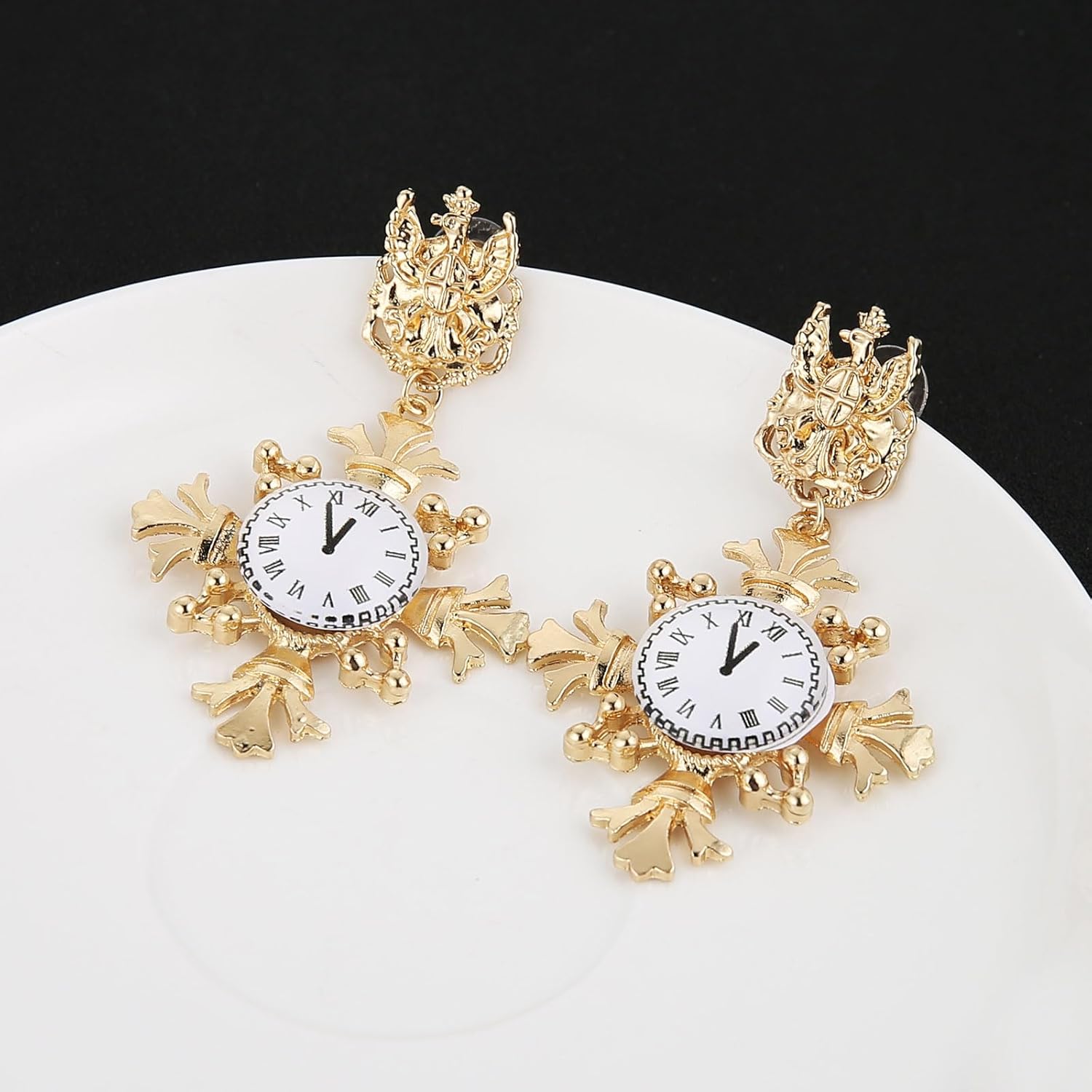 HZMAN French Court Baroque Style Dangle Earrings Retro Long Crystal Irregular Clock Stud Earrings for Women - Image 4