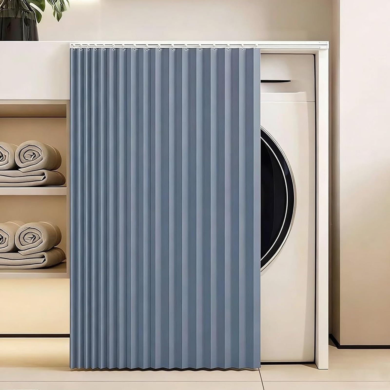 Cortina para debajo del fregadero con diseño deslizante y tejido lavable a máquina, azul