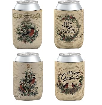 Vintage Christmas Cup Sleeve 4 Pack, Christmas Gifts for Women Teen Girls, Christmas Party Supplies Decorations, Reusable Neoprene Iced Coffee Insulator Sleeves for Cold & Hot Drinks