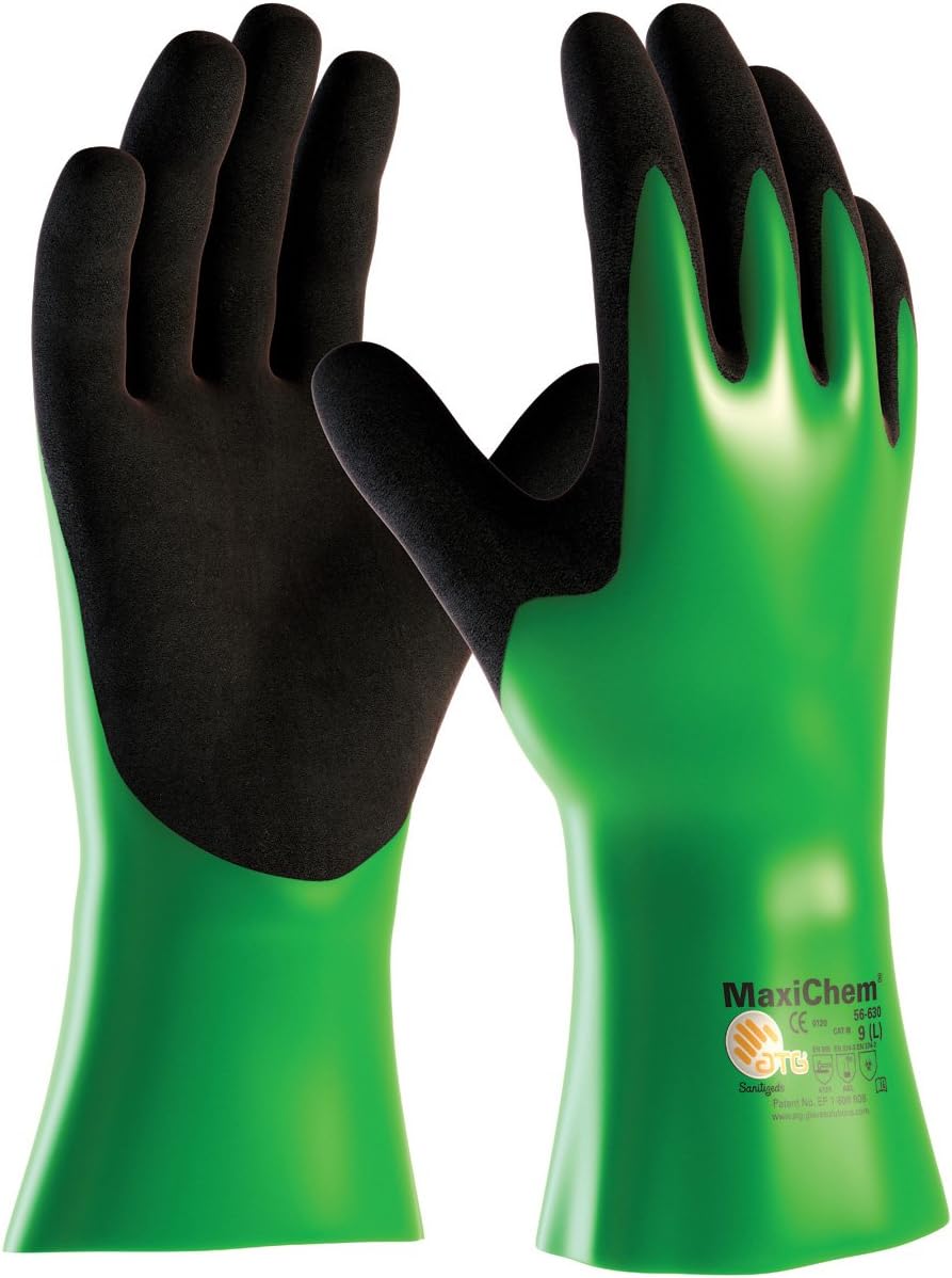 ATG 56-630/L Maxichem, Nylon/El Liner, Grn/Blk. Nitrile Blnd, Full Coat, 12 In. Green L