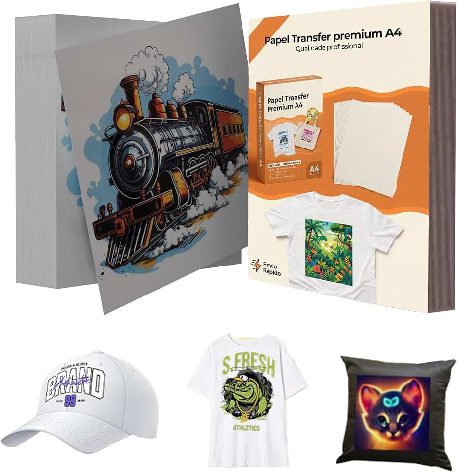 Papel Transfer para Tecidos Claros A4, 10 Folhas, Compatível com Impressora Jato de Tinta, Impressão Espelhada, para Camisetas, Ecobags, Aventais e Projetos DIY