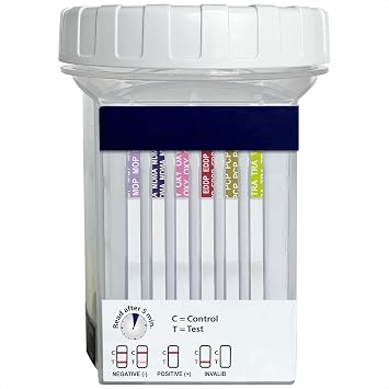 DrugTect Multi-Drug Rapid Urine Test Cup | 5 Pack | 18 Panel CLIA Waived Fentanyl Tramadol Drug Test Cup for 6MAM,AMP,BAR,BUP,BZO,COC,EDDP,FYL,MDMA,MET,MOP|OPI,MTD,OXY,PCP,PPX,TCA,THC,TRA (5)