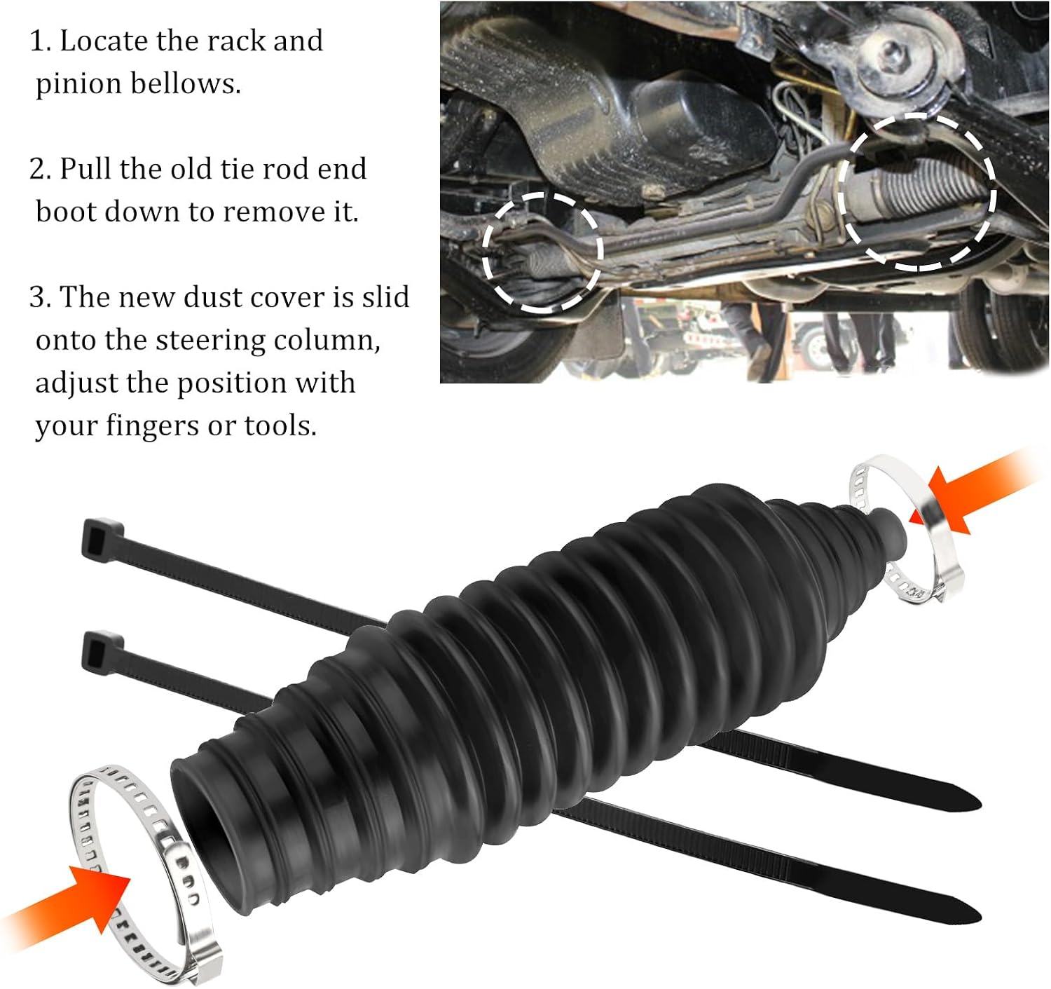2PCS Inner Tie Rod Boot Kit,Multi-Size Adjutable Rack and Pinion Boot Kit with Pinion Bellow Cable Ties & Clamps,Silicone Dust Resistant Steering Rack Boots Kits Car Accessories