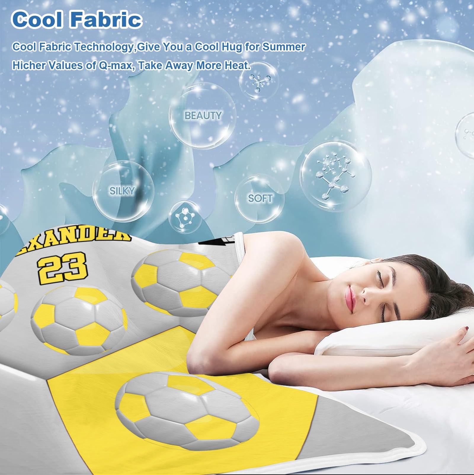 Personalized Name Sport Ball Athlete Player Soccer Yellow Heat Relief Bedding, Gifts for Boys Teens,10x15Inch