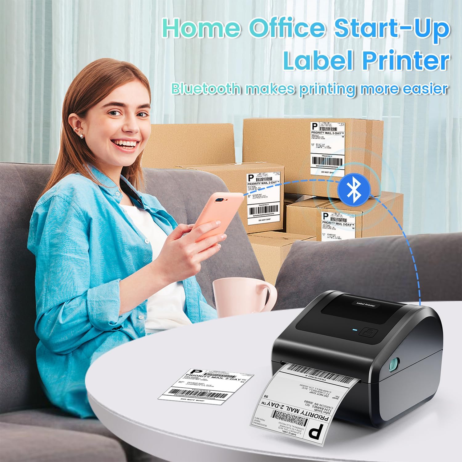 Bluetooth Shipping Label Printer 4x6, D450BT Thermal Label Printer for Shipping Packages, Thermal Printers for Small Business, Compatible with Android, iPhone, Windows, macOS, Tiktok, UPS - Image 3