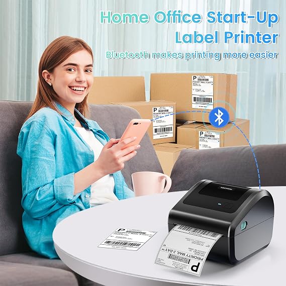 Bluetooth Shipping Label Printer with Built-in Label Bin