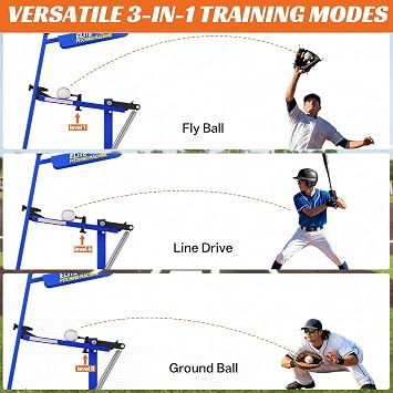 50 MPH Manual Baseball Pitching Machine - No Electricity Required | Throws Ground Balls, Line Drives & Fly Balls | Adjustable Speed 20-50 MPH for Baseball & Softball