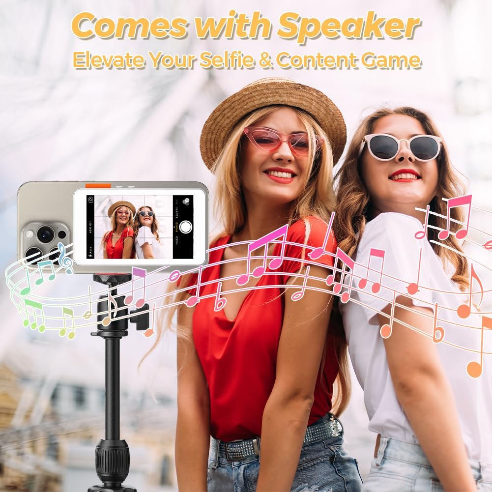 Vlog Selfie Monitor Screen - Magnetic Phone Back Camera Selfie Mirror Monitor Built in Speaker 4 Inch Screen with Bluetooth Remote for iOS/Android Live Streaming 60fps Recording