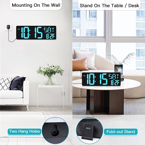 Miniatura 2 de XREXS Reloj de pared digital grande con control remoto, pantalla LED de 16.5 pulgadas, temporizador de cuenta hacia arriba y hacia abajo, reloj