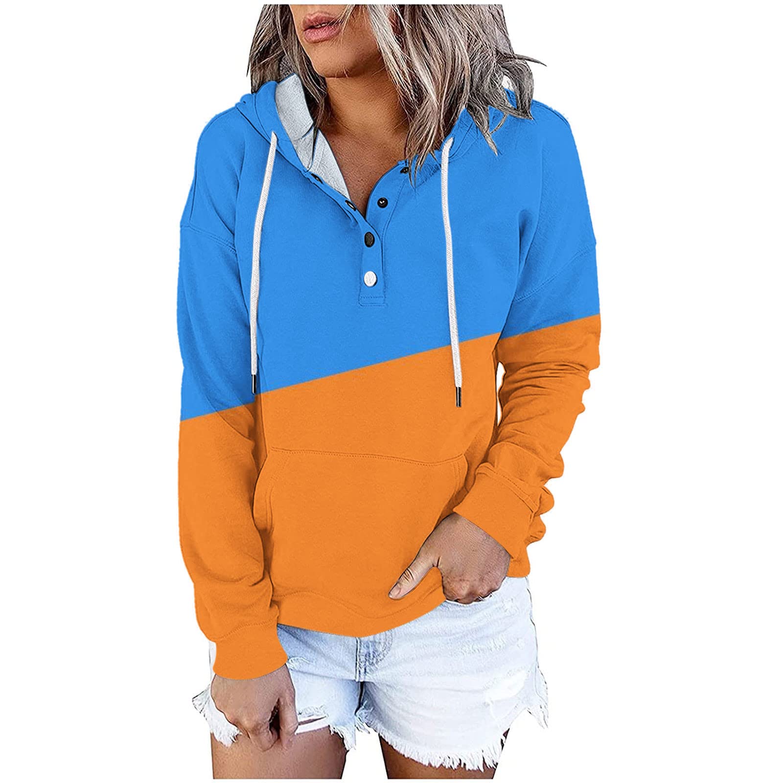 Felpa Donna Oversize Con Scollo A V E Bottoni - 100% Poliestere - Stile Vintage Y2K - Foto 13