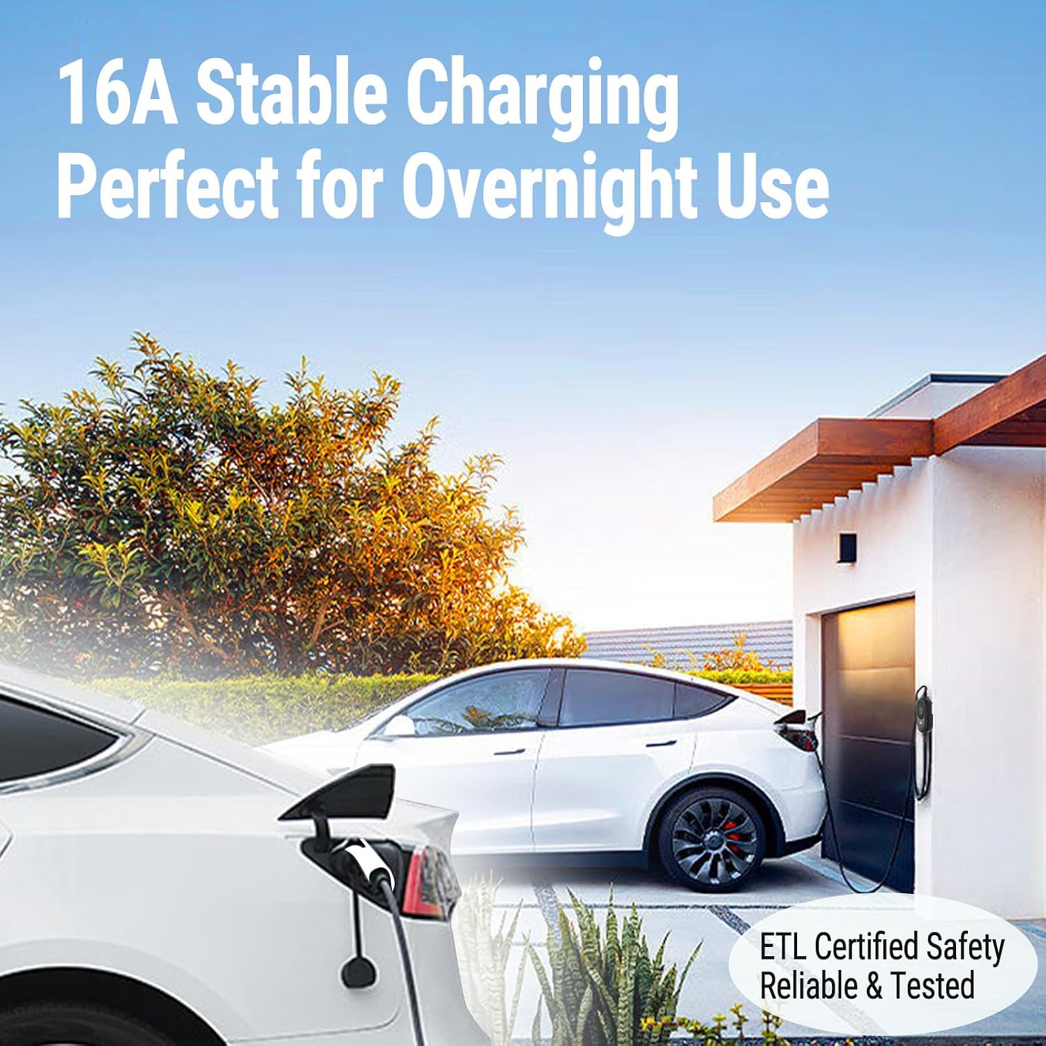 Portable Level 1 & Level 2 EV Charger, 40FT Cable, 16A Adjustable EVSE with LCD Display, NEMA 6-20 to 5-15 Plug, ETL & FCC Certified, SAE J1772 for Home & Emergency Charging